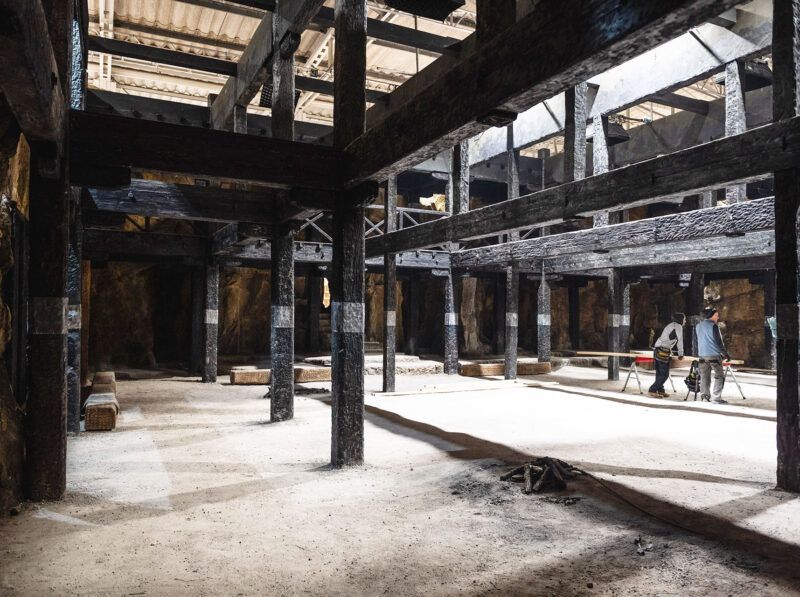 Timber-framed set under construction