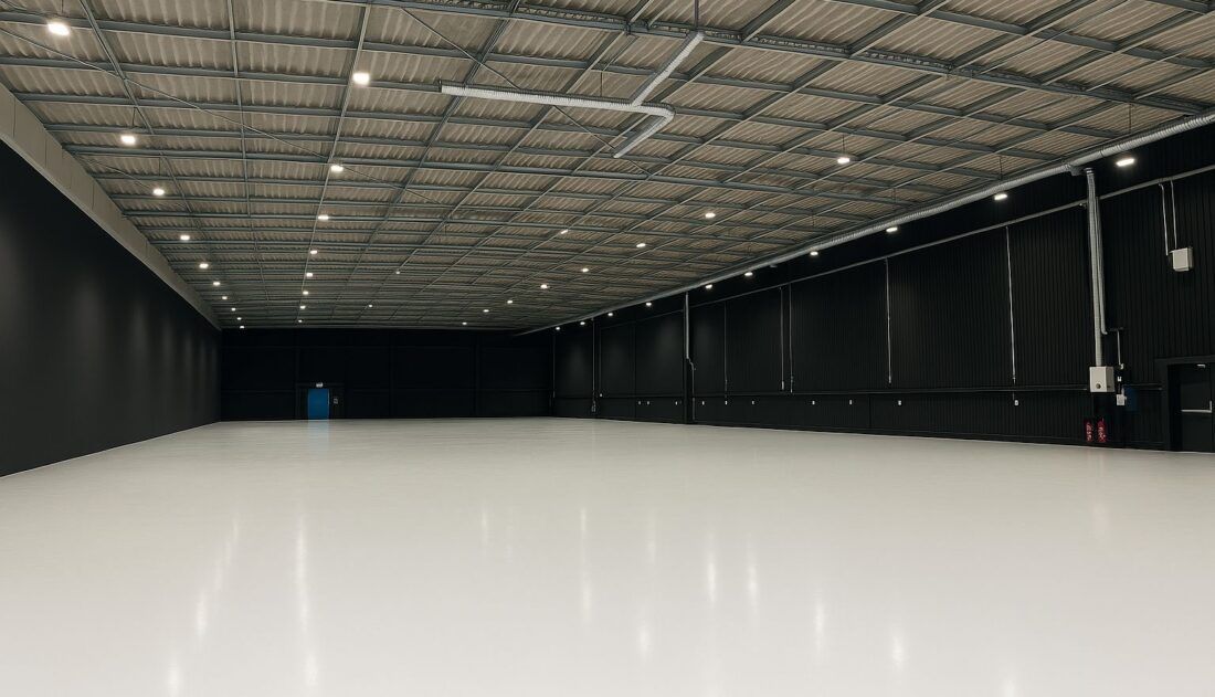 Build space at Patchway: an empty stage with a white floor